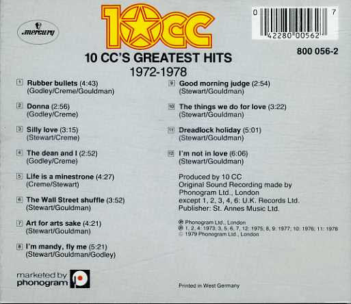 10cc - Greatest Hits 1972-1978 (1983 CD) VG+