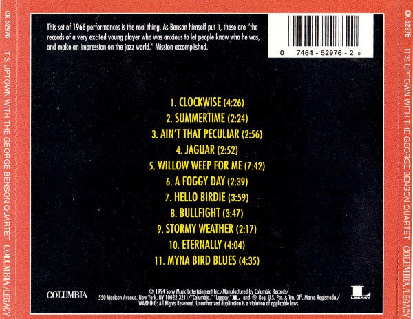 George Benson Quartet - It's Uptown (1994 US CD) VG+