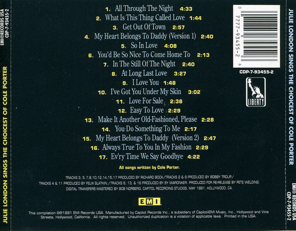 Julie London - Sings the Choicest of Cole Porter (1991 US CD) Mint