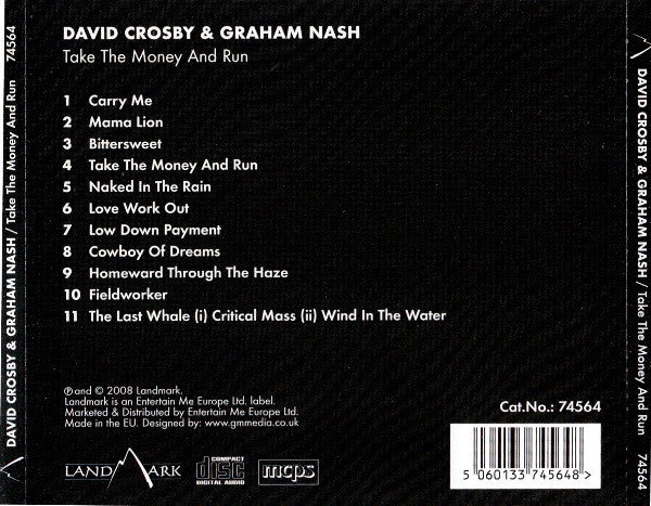 David Crosby & Graham Nash - Take the Money and Run (2008 CD) Sealed