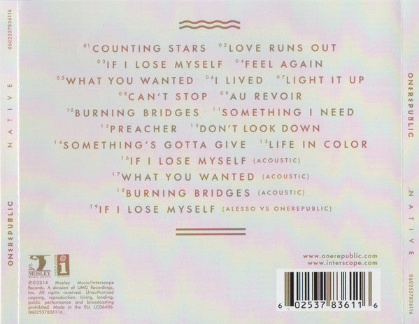 One Republic - Native (2014 CD) VG+