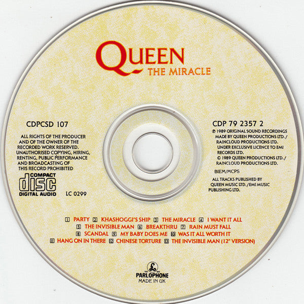 Queen - The Miracle (UK 1989 CD) Mint