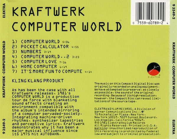 Kraftwerk - Computer World (rare US 1990 CD) VG+