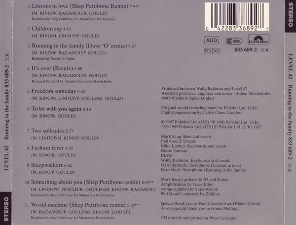 Level 42 - Running in the Family [Platinum Edition] (1987 CD) VG+