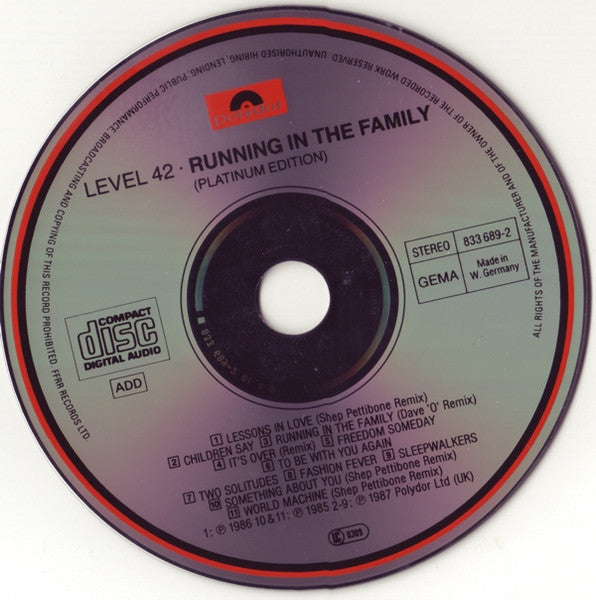 Level 42 - Running in the Family [Platinum Edition] (1987 CD) VG+