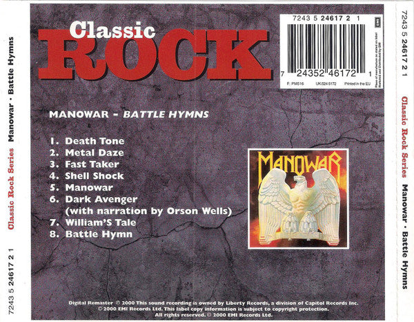 Manowar - Battle Hymns (2000 CD) Mint