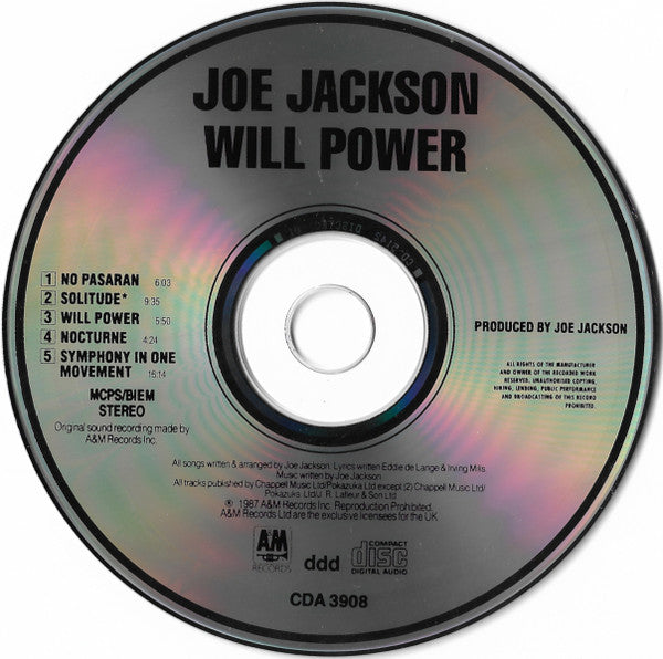 Joe Jackson - Will power (Rare 1987 UK CD) VG+