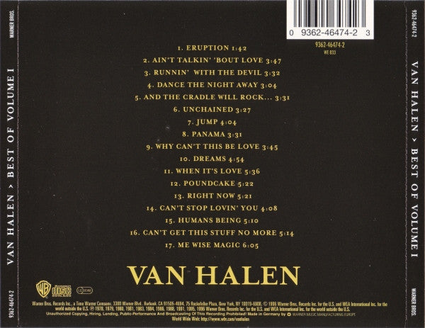 Van Halen - Best of Volume 1 (1996 CD) NM