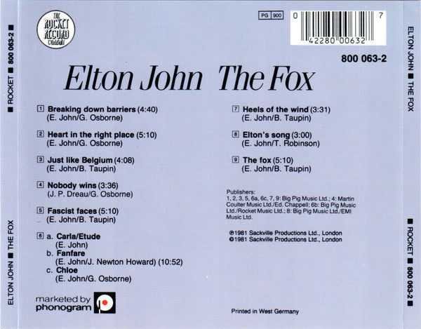 Elton John - The Fox (Early Original German CD) NM