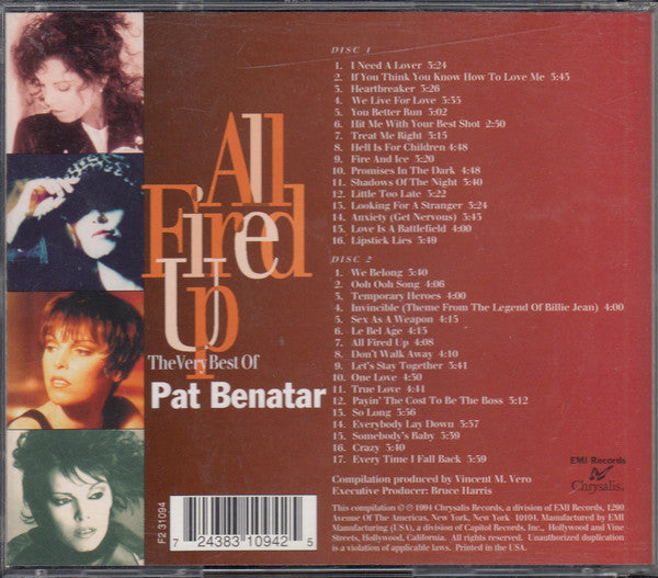 Pat Benatar - All Fired Up~The Very Best of (1994 US DCD) VG+