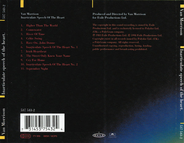 Van Morrison - Inarticulate Speech of the Heart (1998 20Bit Remastered CD) NM