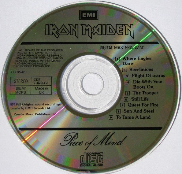 Iron Maiden - Piece of Mind (Rare Early UK Swindon CD) NM