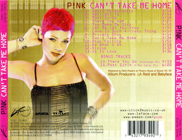 P!NK - Can't Take Me Home (2000 UK Special Edition CD) NM