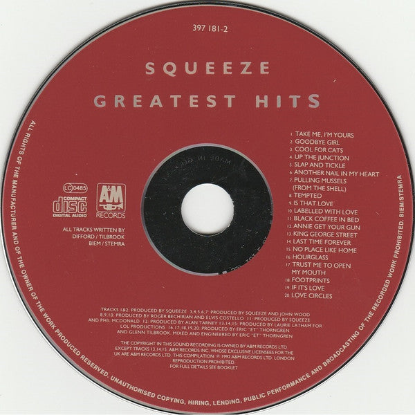 Squeeze - Greatest Hits (1992 CD) VG+