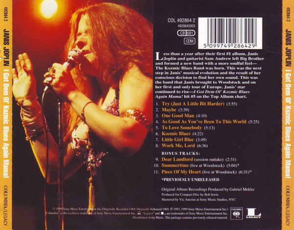 Janis Joplin - I Got Dem Ol' Kozmic Blues Again mama! (1999 Remaster CD) NM