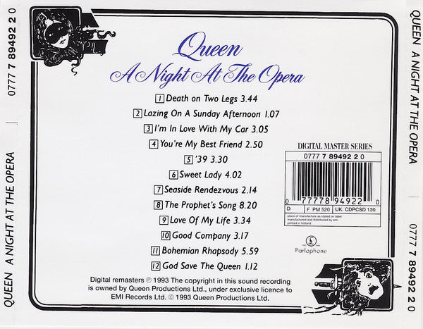 Queen - A Night at the Opera (1993 Digital Master Series) VG+