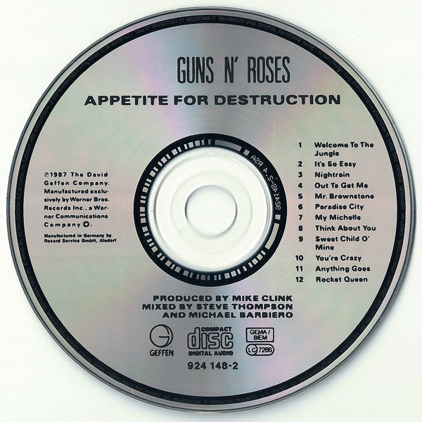 Guns n' Roses - Appetite for Destruction (1987 CD) VG+