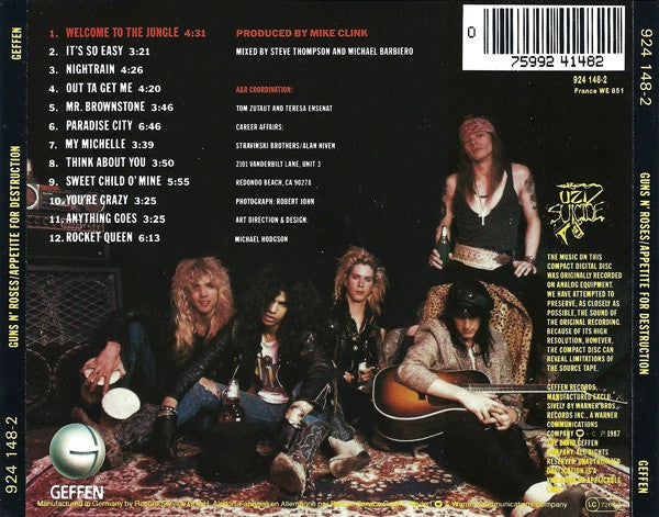 Guns n' Roses - Appetite for Destruction (1987 CD) VG+