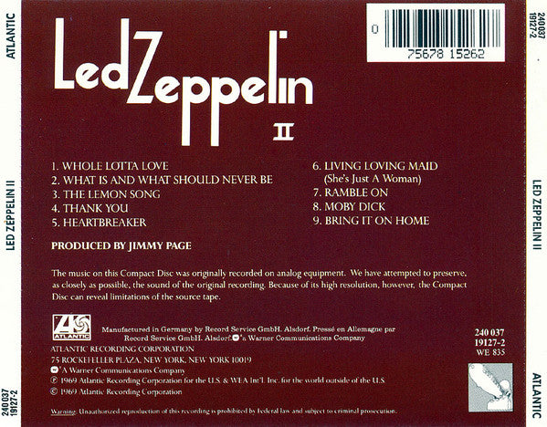 Led Zeppelin - II (1990's CD) NM