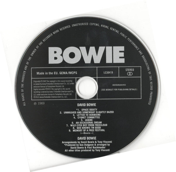 David Bowie - Self Titled (2015 Remastered CD) Mint