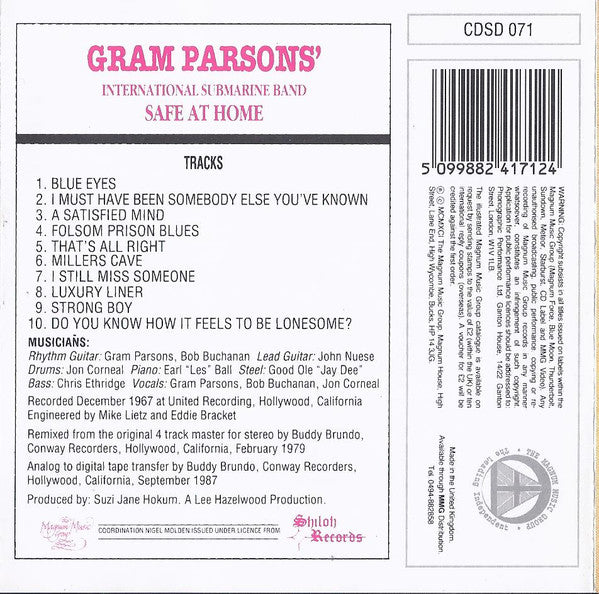 Gram Parsons / International Submarine Band - Safe at Home (1991 CD) Mint