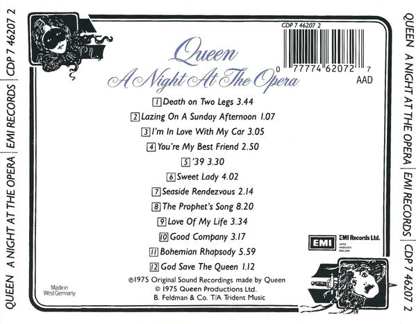 Queen - A Night At The Opera (Original 1986 UK/EU CD) NM