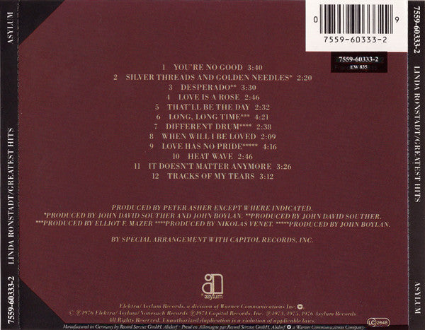Linda Ronstadt - Greatest Hits (CD Album) Mint