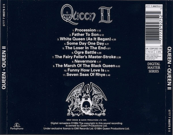 Queen - Queen II (1994 Digital Master Series CD) VG+