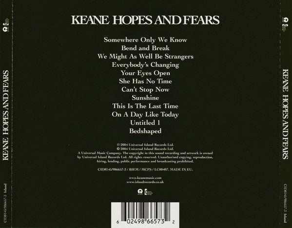 Keane - Hopes and Fears (2004 CD) NM