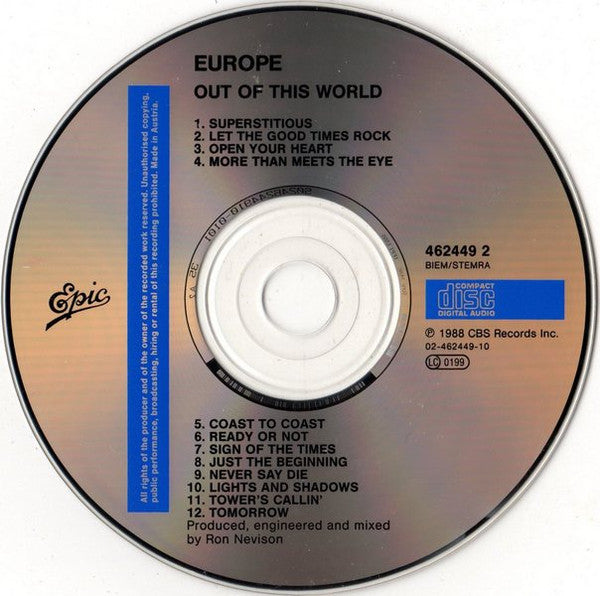 Europe - Out of this World (1988 CD) VG+