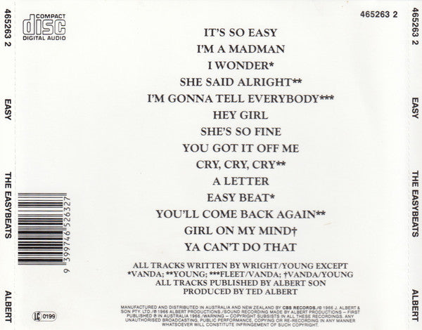 Easybeats - Easy (Rare 1989 Australian CD) NM