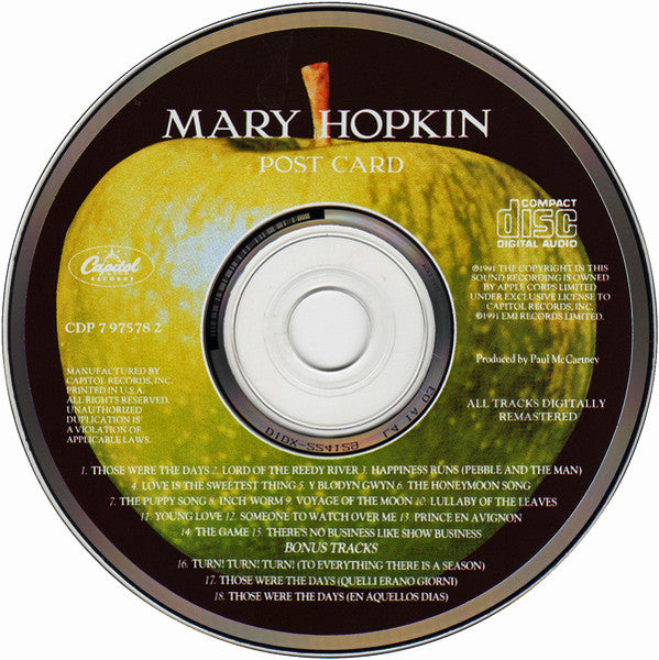 Mary Hopkin - Post Card (1991 US Apple CD) Mint