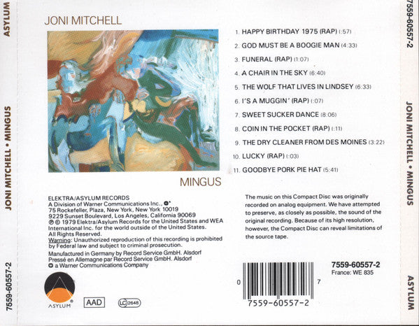 Joni Mitchell - Mingus (1999 Remastered CD) Mint