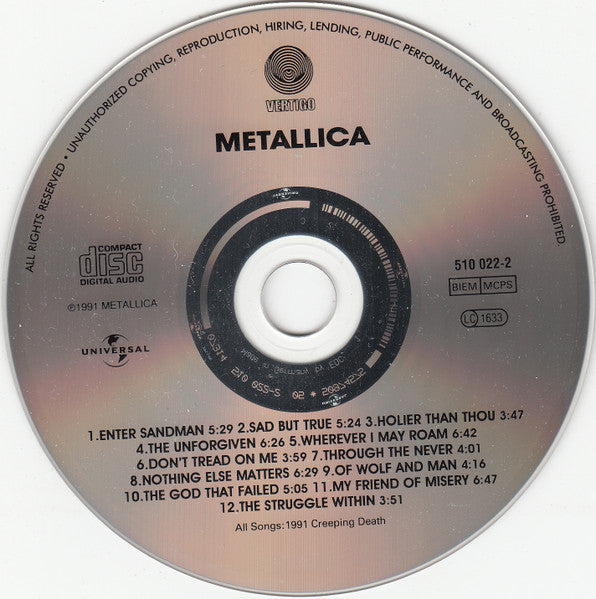 Metallica - Metallica (1991 CD) Mint