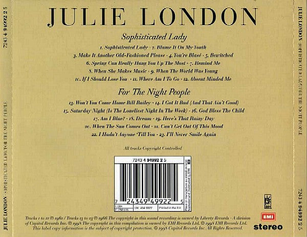 Julie London - Sophisticated Lady / For Night People (1998 2on1 CD) VG+