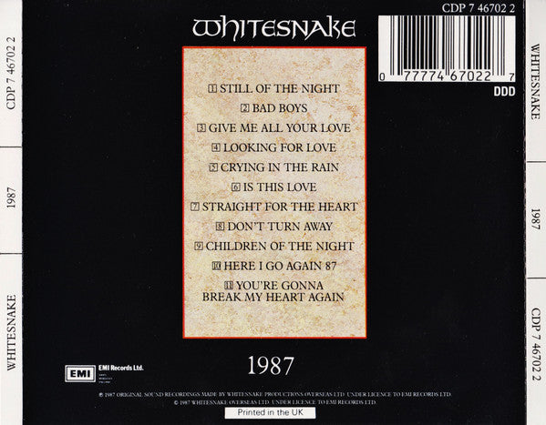 Whitesnake - 1987 (UK 'Swindon' 1987 Rock CD) NM