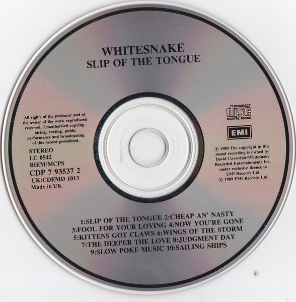 Whitesnake - Slip of the Tongue (1989 CD) NM