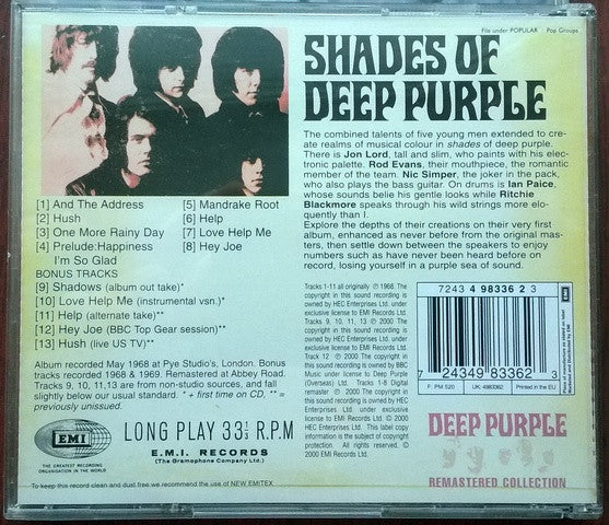 Deep Purple - Shades of Deep purple (2000 Remaster & Bonus) NM