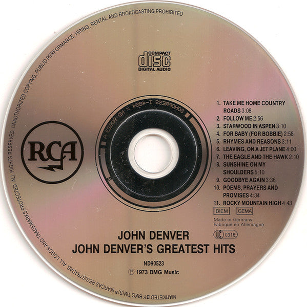 John Denver - Greatest Hits (1990 CD) NM