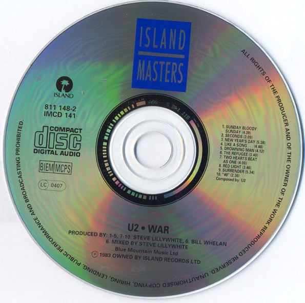 U2 - War (Island Masters CD) NM