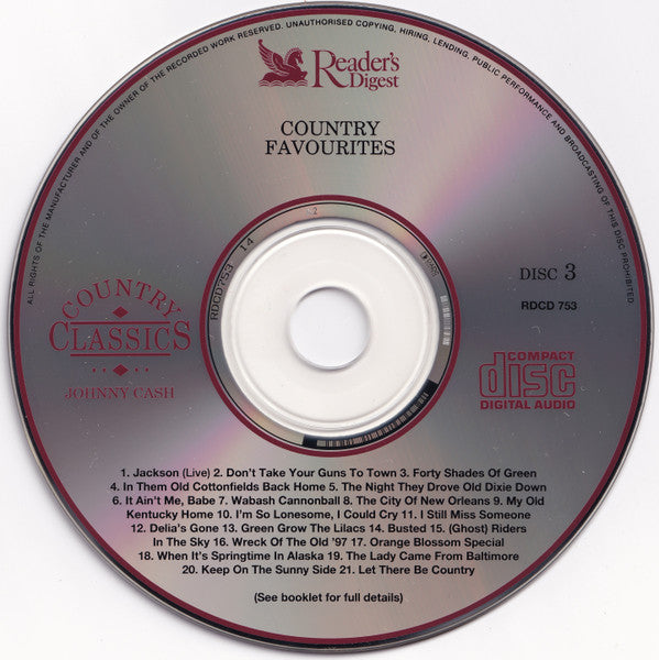 Johnny Cash - Country Classics (1994 Readers Digest 3 CD) NM
