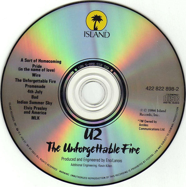 U2 - The Unforgettable Fire (1990 USA CD) NM