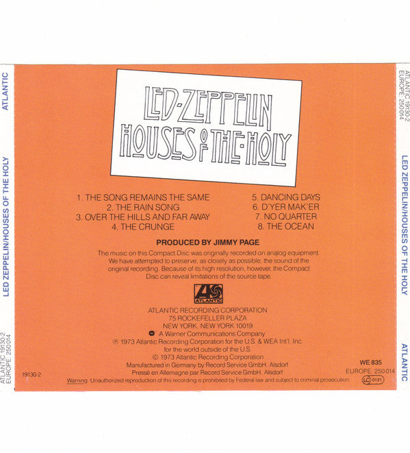 Led Zeppelin - Houses of the Holy (Rare Non Coded CD) VG+