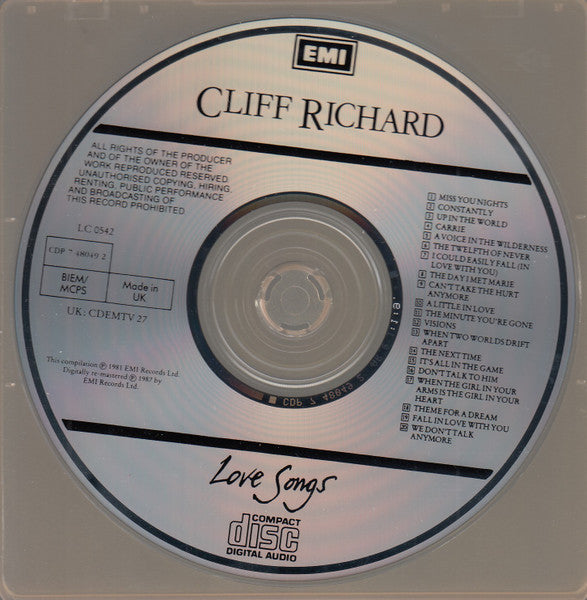 Cliff Richard - Love Songs (1987 CD Album) Mint